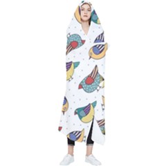 Seamless-pattern-with-hand-drawn-bird-black Wearable Blanket by Simbadda