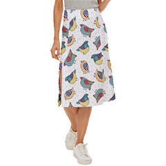 Seamless-pattern-with-hand-drawn-bird-black Midi Panel Skirt by Simbadda