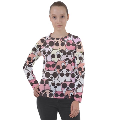 Cute-dog-seamless-pattern-background Women s Long Sleeve Raglan Tee by Simbadda