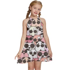 Cute-dog-seamless-pattern-background Kids  Halter Collar Waist Tie Chiffon Dress by Simbadda