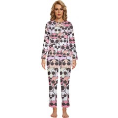 Cute-dog-seamless-pattern-background Womens  Long Sleeve Lightweight Pajamas Set