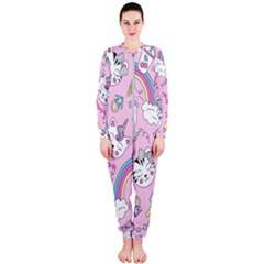 Beautiful-cute-animals-pattern-pink Onepiece Jumpsuit (ladies) by Simbadda