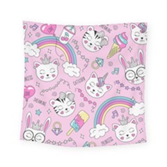 Beautiful-cute-animals-pattern-pink Square Tapestry (small) by Simbadda