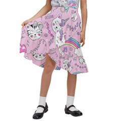 Beautiful-cute-animals-pattern-pink Kids  Ruffle Flared Wrap Midi Skirt