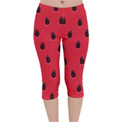 Seamless-watermelon-surface-texture Velvet Capri Leggings  by Simbadda