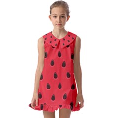 Seamless-watermelon-surface-texture Kids  Pilgrim Collar Ruffle Hem Dress by Simbadda