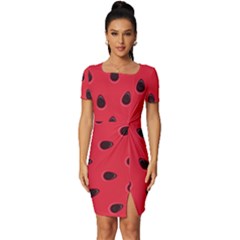 Seamless-watermelon-surface-texture Fitted Knot Split End Bodycon Dress by Simbadda