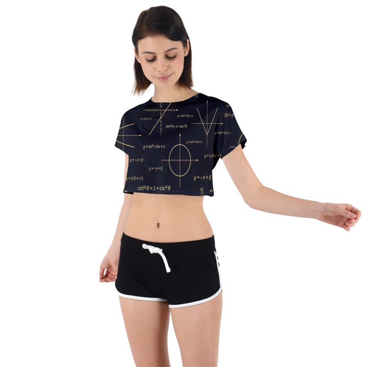 Abstract-math Pattern Tie Back Short Sleeve Crop Tee