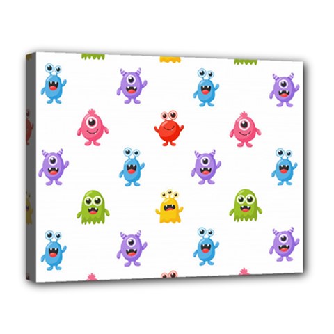 Seamless-pattern-cute-funny-monster-cartoon-isolated-white-background Canvas 14  X 11  (stretched) by Simbadda