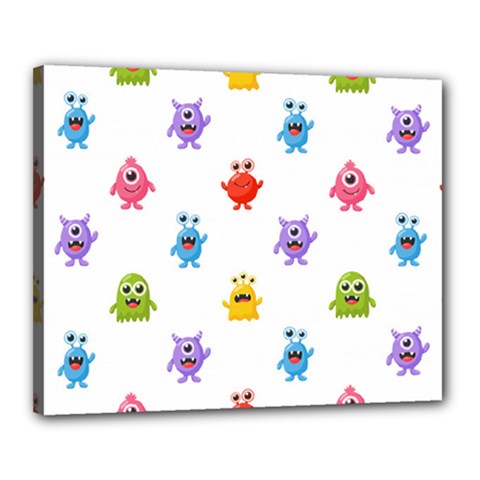 Seamless-pattern-cute-funny-monster-cartoon-isolated-white-background Canvas 20  X 16  (stretched) by Simbadda