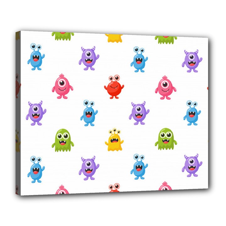 Seamless-pattern-cute-funny-monster-cartoon-isolated-white-background Canvas 20  x 16  (Stretched)