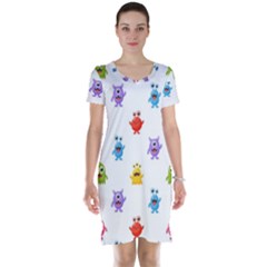 Seamless-pattern-cute-funny-monster-cartoon-isolated-white-background Short Sleeve Nightdress