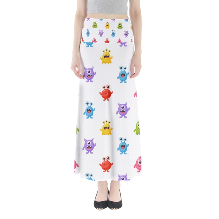 Seamless-pattern-cute-funny-monster-cartoon-isolated-white-background Full Length Maxi Skirt