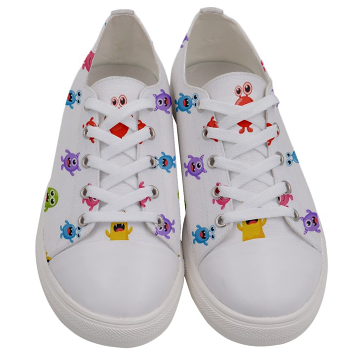 Seamless-pattern-cute-funny-monster-cartoon-isolated-white-background Men s Low Top Canvas Sneakers