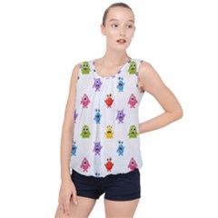 Seamless-pattern-cute-funny-monster-cartoon-isolated-white-background Bubble Hem Chiffon Tank Top by Simbadda