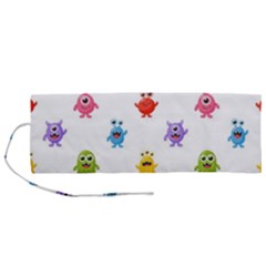 Seamless-pattern-cute-funny-monster-cartoon-isolated-white-background Roll Up Canvas Pencil Holder (m) by Simbadda