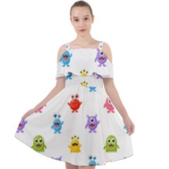 Seamless-pattern-cute-funny-monster-cartoon-isolated-white-background Cut Out Shoulders Chiffon Dress by Simbadda