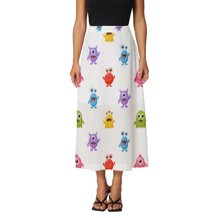 Seamless-pattern-cute-funny-monster-cartoon-isolated-white-background Classic Midi Chiffon Skirt