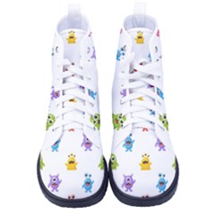 Seamless-pattern-cute-funny-monster-cartoon-isolated-white-background Kid s High-top Canvas Sneakers