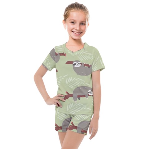 Sloths-pattern-design Kids  Mesh Tee And Shorts Set by Simbadda