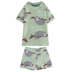 Sloths-pattern-design Kids  Swim Tee And Shorts Set by Simbadda