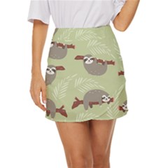 Sloths-pattern-design Mini Front Wrap Skirt by Simbadda