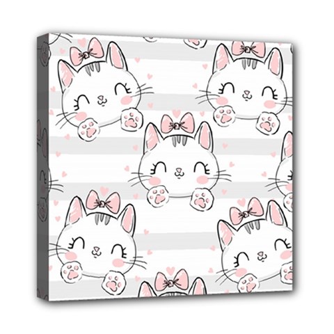 Cat-with-bow-pattern Mini Canvas 8  X 8  (stretched) by Simbadda