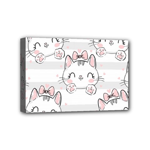 Cat-with-bow-pattern Mini Canvas 6  X 4  (stretched) by Simbadda