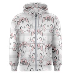 Cat-with-bow-pattern Men s Zipper Hoodie