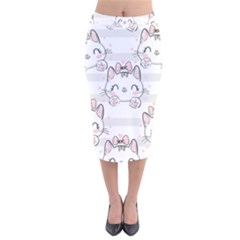 Cat-with-bow-pattern Velvet Midi Pencil Skirt by Simbadda