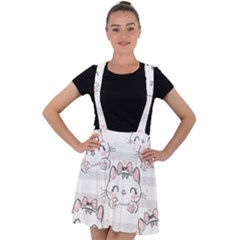 Cat-with-bow-pattern Velvet Suspender Skater Skirt by Simbadda