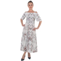 Cat-with-bow-pattern Shoulder Straps Boho Maxi Dress  by Simbadda