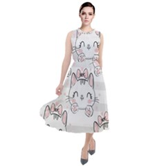 Cat-with-bow-pattern Round Neck Boho Dress