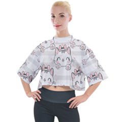 Cat-with-bow-pattern Mock Neck Tee by Simbadda