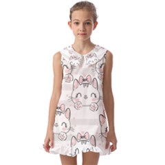 Cat-with-bow-pattern Kids  Pilgrim Collar Ruffle Hem Dress by Simbadda