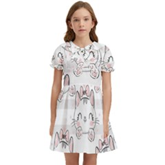 Cat-with-bow-pattern Kids  Bow Tie Puff Sleeve Dress by Simbadda