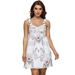 Cat-with-bow-pattern Ruffle Strap Babydoll Chiffon Dress by Simbadda