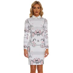 Cat-with-bow-pattern Long Sleeve Shirt Collar Bodycon Dress by Simbadda