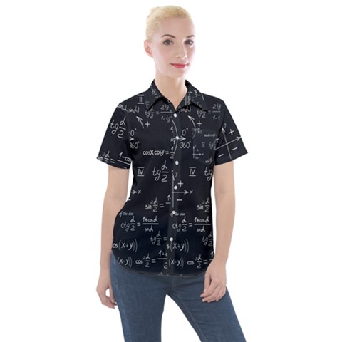 Mathematical-seamless-pattern-with-geometric-shapes-formulas Women s Short Sleeve Pocket Shirt by Simbadda