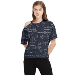 Mathematical-seamless-pattern-with-geometric-shapes-formulas One Shoulder Cut Out Tee by Simbadda