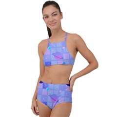 Seamless-pattern-pastel-galaxy-future Halter Tankini Set by Simbadda