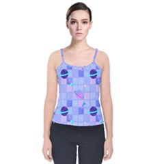 Seamless-pattern-pastel-galaxy-future Velvet Spaghetti Strap Top by Simbadda