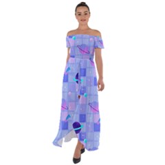 Seamless-pattern-pastel-galaxy-future Off Shoulder Open Front Chiffon Dress by Simbadda