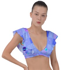 Seamless-pattern-pastel-galaxy-future Plunge Frill Sleeve Bikini Top by Simbadda