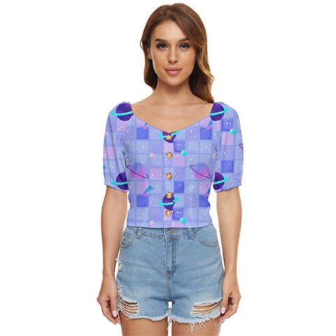 Seamless-pattern-pastel-galaxy-future Button Up Blouse by Simbadda