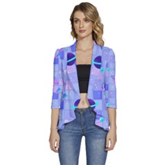 Seamless-pattern-pastel-galaxy-future Women s 3/4 Sleeve Ruffle Edge Open Front Jacket by Simbadda