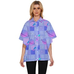 Seamless-pattern-pastel-galaxy-future Women s Batwing Button Up Shirt