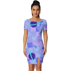 Seamless-pattern-pastel-galaxy-future Fitted Knot Split End Bodycon Dress by Simbadda