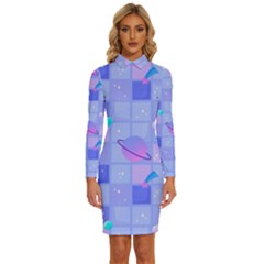 Seamless-pattern-pastel-galaxy-future Long Sleeve Shirt Collar Bodycon Dress by Simbadda