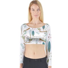 Pattern-sloth-woodland Long Sleeve Crop Top by Simbadda